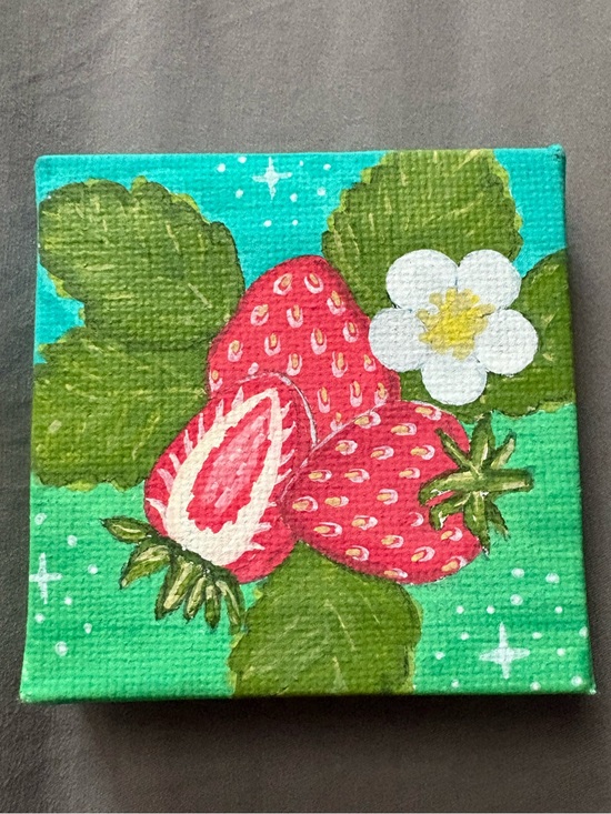Other - Hand-Painted Strawberry Canvas Wall Art - Green and Red